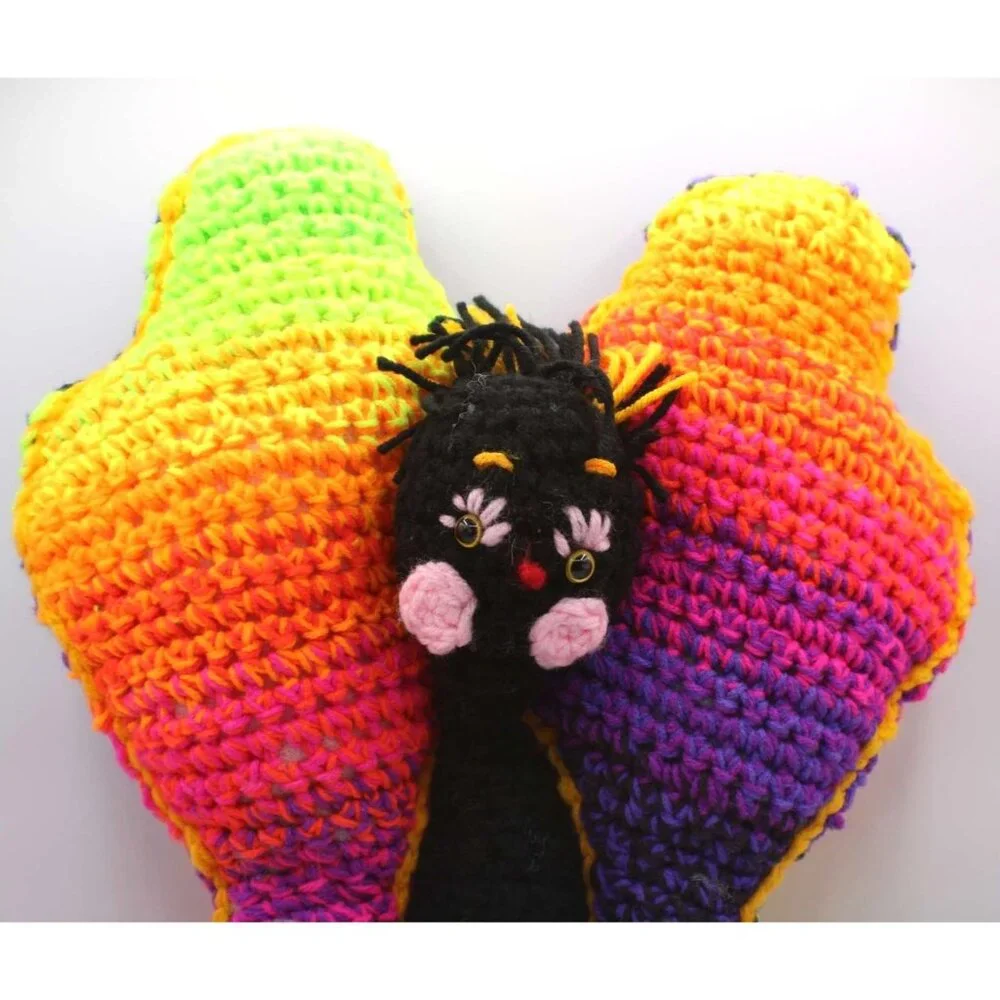 Handmade Crochet Butterfly Pillow Rainbow Cozy Plush Toy Security Cottagecore